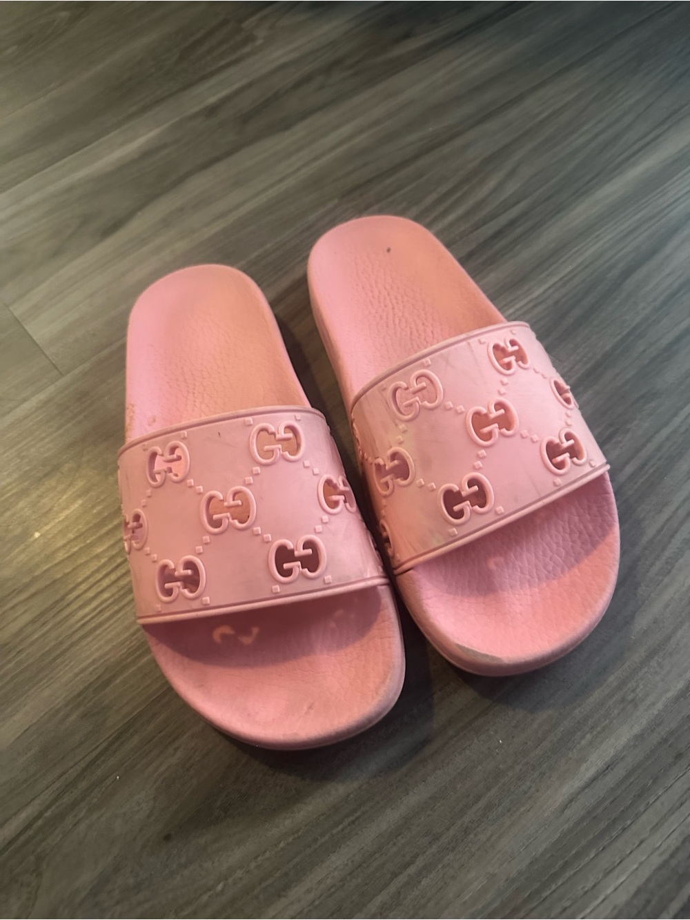 Gucci Pink Logo Slide Sandals